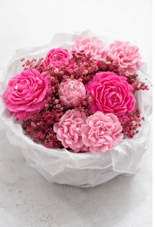 Kerzenstrauß in Herzbox – Pink Romance