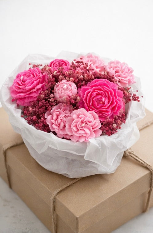 Kerzenstrauß in Herzbox – Pink Romance